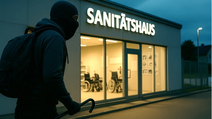 Einbrecher nähert sich einem Sanitätshaus