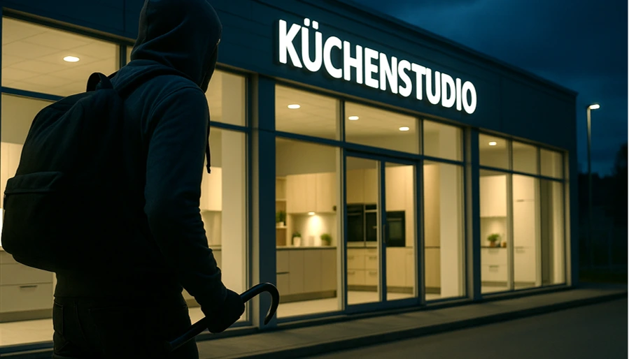 Einbrecher nähert sich Küchenstudio